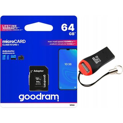 KARTA PAMIĘCI GOODRAM 64GB MICRO SD CLASS KLASA 10 + CZYTNIK ADAPTER KARTA PAMIĘCI GOODRAM 64GB MICRO SD CLASS KLASA 10 + CZYTNIK ADAPTER