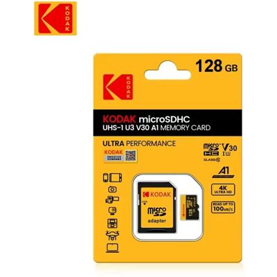Karta pamięci Kodak micro SDXC 128GB 4K U3 A1 C10 V30 100Mb/s szybka Karta pamięci Kodak micro SDXC 128GB 4K U3 A1 C10 V30 100Mb/s szybka