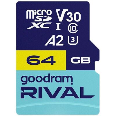 Karta pamięci microSDXC Goodram Rival 64GB UHS-I U3 V30 C10 A2 z adapterem Karta pamięci microSDXC Goodram Rival 64GB UHS-I U3 V30 C10 A2 z adapterem