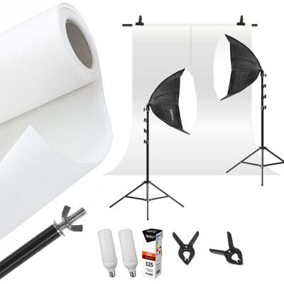 CineGEN Profesjonalny Zestaw do Studio Tło + Stelaż + 2x Lampa Softbox octa 90cm 125W LED CineGEN Profesjonalny Zestaw do Studio Tło + Stelaż + 2x Lampa Softbox octa 90cm 125W LED