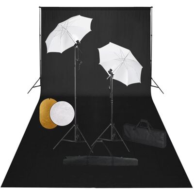 Vidaxl Zestaw Studyjny Z Lampami, Parasolkami, Tłem I Blendami Vidaxl Zestaw Studyjny Z Lampami, Parasolkami, Tłem I Blendami