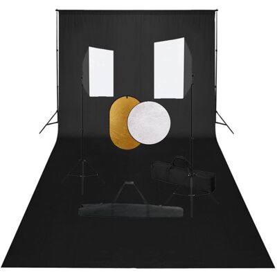 vidaXL Zestaw studyjny z lampami softbox, tłem i blendami vidaXL Zestaw studyjny z lampami softbox, tłem i blendami