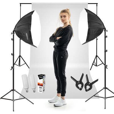 CineGEN Zestaw Studyjny Stelaż + Białe Tło + 2X Lampa Softbox Octa 90Cm 125W Led CineGEN Zestaw Studyjny Stelaż + Białe Tło + 2X Lampa Softbox Octa 90Cm 125W Led