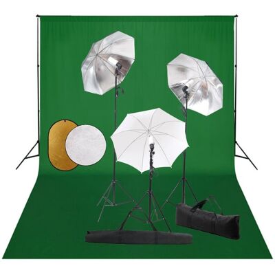 VidaXL Zestaw studyjny z lampami, parasolkami, tłem i blendami VidaXL Zestaw studyjny z lampami, parasolkami, tłem i blendami