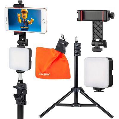 CineGEN Statyw Oświetleniowy 100cm + Lampa Led + Uchwyt Na Smartfon + Ściereczka CineGEN Statyw Oświetleniowy 100cm + Lampa Led + Uchwyt Na Smartfon + Ściereczka