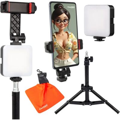 CineGEN Statyw Oświetleniowy 47cm + Lampa Led + Uchwyt Na Smartfon + Ściereczka CineGEN Statyw Oświetleniowy 47cm + Lampa Led + Uchwyt Na Smartfon + Ściereczka