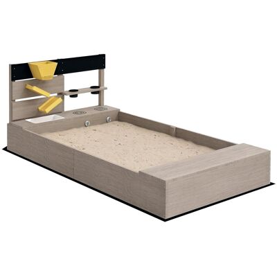 Piaskownica dla dzieci Outsunny 154 x 80 cm, drewniana piaskownica z ławką, zlewem, 2 donicami, do ogrodu, tarasu, balkonu, szara Piaskownica dla dzieci Outsunny 154 x 80 cm, drewniana piaskownica z ławką, zlewem, 2 donicami, do ogrodu, tarasu, balkonu, szara