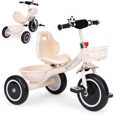 Rowerek Trójkołowy Antypoślizgowe Uchwyty Dzwonek Koszyk Beżowy Ecotoys Rowerek Trójkołowy Antypoślizgowe Uchwyty Dzwonek Koszyk Beżowy Ecotoys