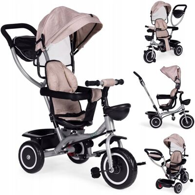 Ecotoys Trójkołowy Rowerek Spacerówka 2W1 Obracane Siedzisko Składany Daszek - Beżo Ecotoys Trójkołowy Rowerek Spacerówka 2W1 Obracane Siedzisko Składany Daszek - Beżo