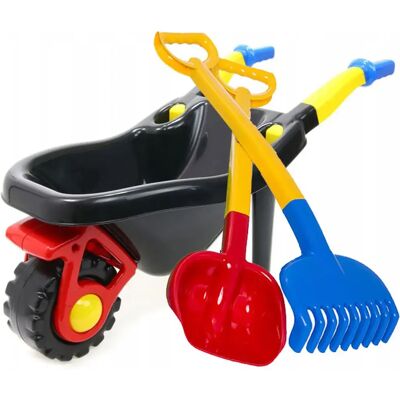 HEMAR Czarna Taczka Ogrodowa Dla Dzieci Do Piasku 74 Cm + Łopatka, Grabki HEMAR Czarna Taczka Ogrodowa Dla Dzieci Do Piasku 74 Cm + Łopatka, Grabki
