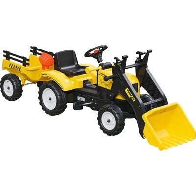 Homcom Traktor Na Pedały Z Przyczepą, Regulowany Traktor Z Ładowarką Łopatową, Pojazd Na Pedały Dla Dzieci Od 3 Lat, Żółty Homcom Traktor Na Pedały Z Przyczepą, Regulowany Traktor Z Ładowarką Łopatową, Pojazd Na Pedały Dla Dzieci Od 3 Lat, Żółty