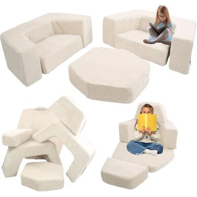 Modułowy Plac Zabaw Z Pianki Flumi Montessori Dla Dzieci – Sofa 6 Elementów, Sztruks, Beż Modułowy Plac Zabaw Z Pianki Flumi Montessori Dla Dzieci – Sofa 6 Elementów, Sztruks, Beż