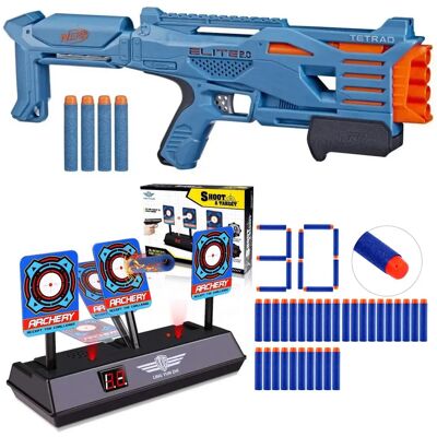 Nerf Elite 2.0 Tetrad Qs-4 F5026 + Tarcza Na 3 Cele + 30 Strzałek Nerf Elite 2.0 Tetrad Qs-4 F5026 + Tarcza Na 3 Cele + 30 Strzałek