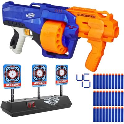 Nerf N-Strike Elite Surgefire E0011 + Elektroniczna Tarcza + 30 Strzałek Nerf N-Strike Elite Surgefire E0011 + Elektroniczna Tarcza + 30 Strzałek