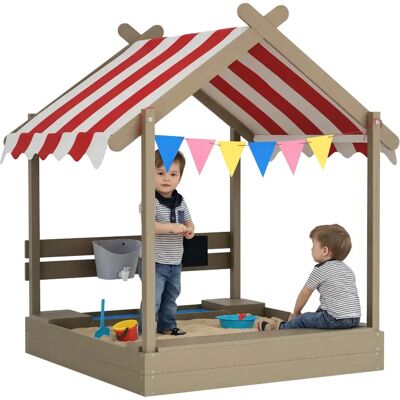 Piaskownica Outsunny Z Dachem, Drewniana Piaskownica Z Miejscem Do Siedzenia, Domek Do Zabawy, 124 X 116 X 146 Cm, Piaskownica Z Tablicą Dla Dzieci .. Piaskownica Outsunny Z Dachem, Drewniana Piaskownica Z Miejscem Do Siedzenia, Domek Do Zabawy, 124 X 116 X 146 Cm, Piaskownica Z Tablicą Dla Dzieci ..