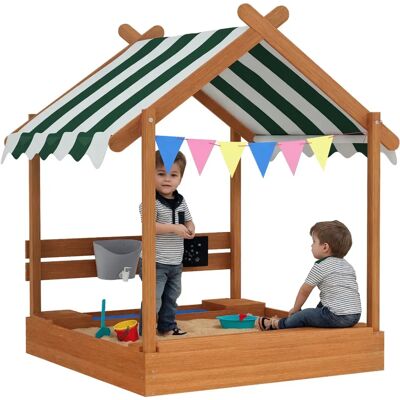 Piaskownica Outsunny Z Dachem, Drewniana Piaskownica Z Miejscem Do Siedzenia, Domek Do Zabawy, 124 X 116 X 146 Cm Piaskownica Z Tablicą Dla Dzieci W.. Piaskownica Outsunny Z Dachem, Drewniana Piaskownica Z Miejscem Do Siedzenia, Domek Do Zabawy, 124 X 116 X 146 Cm Piaskownica Z Tablicą Dla Dzieci W..