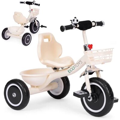 Rowerek Trójkołowy Antypoślizgowe Uchwyty Dzwonek Koszyk Beżowy Ecotoys Rowerek Trójkołowy Antypoślizgowe Uchwyty Dzwonek Koszyk Beżowy Ecotoys