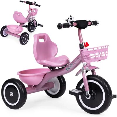 Rowerek Trójkołowy Antypoślizgowe Uchwyty Dzwonek Koszyk Różowy Ecotoys Rowerek Trójkołowy Antypoślizgowe Uchwyty Dzwonek Koszyk Różowy Ecotoys