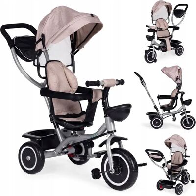 Ecotoys Trójkołowy Rowerek Spacerówka 2w1 Obracane Siedzisko Składany Daszek - Beżo Ecotoys Trójkołowy Rowerek Spacerówka 2w1 Obracane Siedzisko Składany Daszek - Beżo