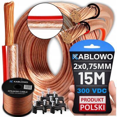 Roter KABEL GŁOŚNIKOWY DWUŻYŁOWY PRZEZROCZYSTY CU 2x0,75MM KABLOWO 15M + UCHWYTY Roter KABEL GŁOŚNIKOWY DWUŻYŁOWY PRZEZROCZYSTY CU 2x0,75MM KABLOWO 15M + UCHWYTY