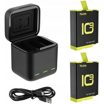 TELESIN Ładowarka Usb 2X Bateria Do Gopro Hero 10 Black / 9 Black / Gp-Bnc-901-B TELESIN Ładowarka Usb 2X Bateria Do Gopro Hero 10 Black / 9 Black / Gp-Bnc-901-B