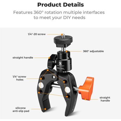 Inny producent Uchwyt Imadło Zacisk Crab Clamp + Głowica Kulowa K&f; Na 1/4'' System Gopro Inny producent Uchwyt Imadło Zacisk Crab Clamp + Głowica Kulowa K&f; Na 1/4'' System Gopro
