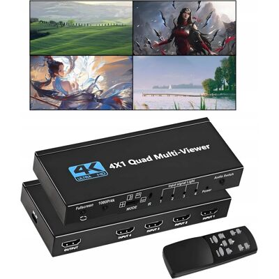 PAWONIK DZIELNIK HDMI 4x1 QUAD MULTI VIEWER PRZEŁĄCZNIK 4x1 Rozdzielacz 4K + PILOT PAWONIK DZIELNIK HDMI 4x1 QUAD MULTI VIEWER PRZEŁĄCZNIK 4x1 Rozdzielacz 4K + PILOT