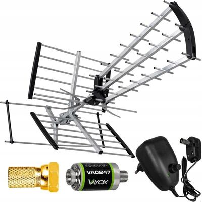 MOCNA ANTENA DVB-T2 DO TV NAZIEMNEJ 4K COMBO MUX8 VHF UHF LTE AKTYWNA VAYOX MOCNA ANTENA DVB-T2 DO TV NAZIEMNEJ 4K COMBO MUX8 VHF UHF LTE AKTYWNA VAYOX
