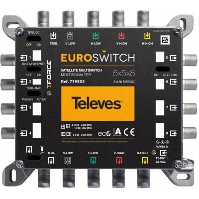 MultiSwitch 5/ 8 Wyjść Televes 719503 EUROSWITCH 5 x 8 TV SAT DC 12V DVB-T2 MultiSwitch 5/ 8 Wyjść Televes 719503 EUROSWITCH 5 x 8 TV SAT DC 12V DVB-T2