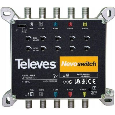 Wzmacniacz Sygnału Multiswitch 5x5 5/ 5 TV SAT DVB-T2 Televes 714509 Wzmacniacz Sygnału Multiswitch 5x5 5/ 5 TV SAT DVB-T2 Televes 714509