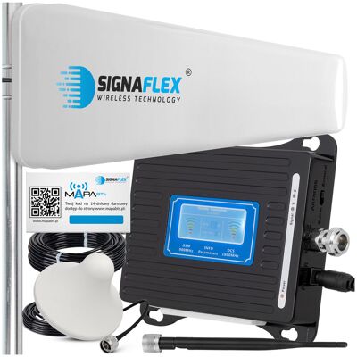 Signaflex Zestaw Wzmacniacz Sygnału Internetu Telefonu 4G LTE GSM/DCS LCD3000 + Antena T1 20dBi 10m + 1x Grzybek + Bat Signaflex Zestaw Wzmacniacz Sygnału Internetu Telefonu 4G LTE GSM/DCS LCD3000 + Antena T1 20dBi 10m + 1x Grzybek + Bat