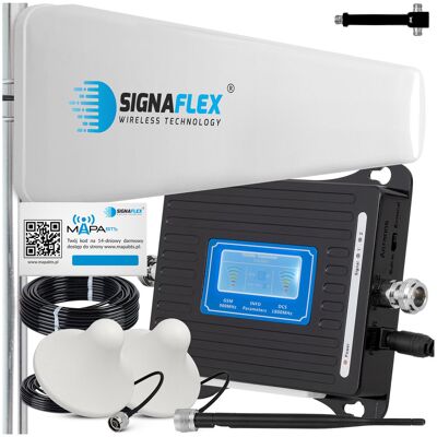 Signaflex Zestaw Wzmacniacz Sygnału Internetu Telefonu 4G LTE GSM/DCS LCD3000 + Antena T1 20dBi 10m + 2x Grzybek + Bat Signaflex Zestaw Wzmacniacz Sygnału Internetu Telefonu 4G LTE GSM/DCS LCD3000 + Antena T1 20dBi 10m + 2x Grzybek + Bat