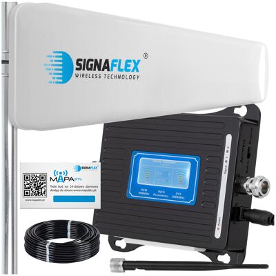 Signaflex Zestaw Wzmacniacz Sygnału Internetu Telefonu 4G LTE GSM/DCS LCD3000 + Antena T1 20dBi 10m + Bat Signaflex Zestaw Wzmacniacz Sygnału Internetu Telefonu 4G LTE GSM/DCS LCD3000 + Antena T1 20dBi 10m + Bat