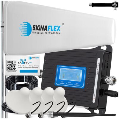 Signaflex Zestaw Wzmacniacz Sygnału Telefonu Internetu Komórkowego 4G LTE GSM/DCS LCD3000 + T1 20dBi 10m + 4x Grzybek + Bat Signaflex Zestaw Wzmacniacz Sygnału Telefonu Internetu Komórkowego 4G LTE GSM/DCS LCD3000 + T1 20dBi 10m + 4x Grzybek + Bat