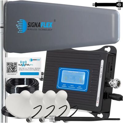 Signaflex Zestaw Wzmacniacz Sygnału Telefonu Internetu Komórkowego 4g Lte Gsm/dcs Lcd3000 + Antena T2 23dbi 10m + 4x Grzybek + Bat Signaflex Zestaw Wzmacniacz Sygnału Telefonu Internetu Komórkowego 4g Lte Gsm/dcs Lcd3000 + Antena T2 23dbi 10m + 4x Grzybek + Bat