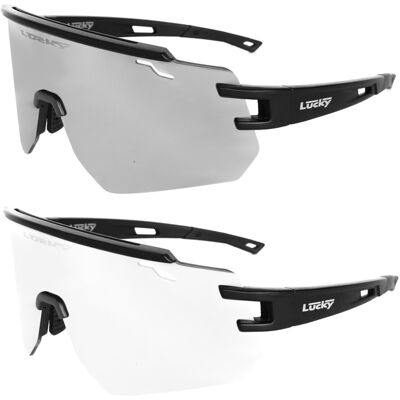 Okulary fotochromowe LUCKY LUSTRZANE do biegania Rowerowe sportowe przeciwsłoneczne kolarskie BLACK silver fotochrom Okulary fotochromowe LUCKY LUSTRZANE do biegania Rowerowe sportowe przeciwsłoneczne kolarskie BLACK silver fotochrom