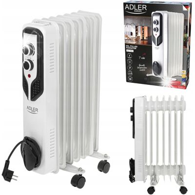 Adler Grzejnik Olejowy 7 żeberek Olejak 1500W Biały termostat Na kółkach Adler Grzejnik Olejowy 7 żeberek Olejak 1500W Biały termostat Na kółkach