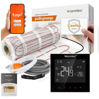 Mata grzewcza grzejna pod płytki 1,5m² 170W/m² Wi-Fi zestaw czarny regulator Warmtec DS2-15/SRT20W Mata grzewcza grzejna pod płytki 1,5m² 170W/m² Wi-Fi zestaw czarny regulator Warmtec DS2-15/SRT20W