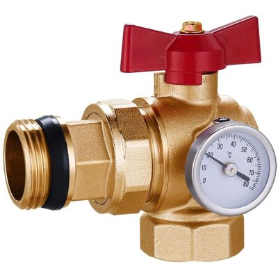 Zawór odcinający rozdzielacza 1” kątowy czerwony termometr śrubunek Hydroland Zawór odcinający rozdzielacza 1” kątowy czerwony termometr śrubunek Hydroland
