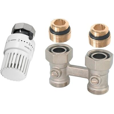 OVENTROP Zestaw Grzejnikowy: Termostat Vindo Th 01-5 + Multiflex Fb-Podwójne Przyłącze Z Odcięciem, 1/2gzx3/4gz, Mosiądz, Niklowane OVENTROP Zestaw Grzejnikowy: Termostat Vindo Th 01-5 + Multiflex Fb-Podwójne Przyłącze Z Odcięciem, 1/2gzx3/4gz, Mosiądz, Niklowane