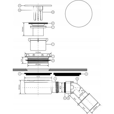 Mcalpine Syfon Brodzikowy Niski Wys. 60mm Z Odejściem 40/50mm, Otwór 90mm Mcalpine Syfon Brodzikowy Niski Wys. 60mm Z Odejściem 40/50mm, Otwór 90mm