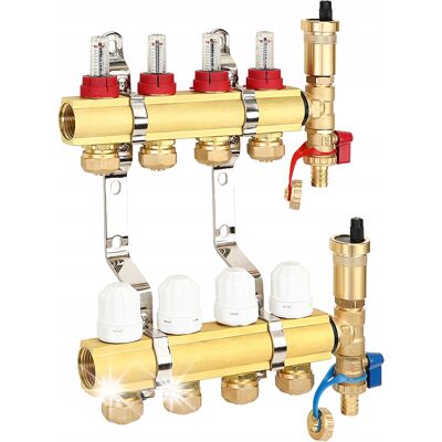 Hydroland Rozdzielacz 4 Obwody Ogrzewania Podłogowego Do Podłogówki Mosiężny Automat Hydroland Rozdzielacz 4 Obwody Ogrzewania Podłogowego Do Podłogówki Mosiężny Automat