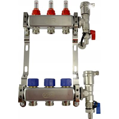Goshe Rozdzielacz Do Podłogówki Ogrzewania Podłogowego 3 Sekcje Obwody Stal Inox Goshe Rozdzielacz Do Podłogówki Ogrzewania Podłogowego 3 Sekcje Obwody Stal Inox