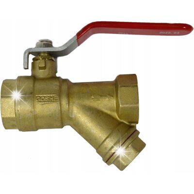Goshe Zawór Kulowy Z Filtrem Skośnym Osadnikowym Fi 1' Dn25 Mosiężny Ciężki Mocny Goshe Zawór Kulowy Z Filtrem Skośnym Osadnikowym Fi 1' Dn25 Mosiężny Ciężki Mocny
