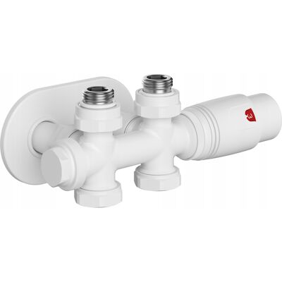 Hydrosan ZAWÓR TERMOSTATYCZNY GRZEJNIKOWY KĄTOWY PROSTY BIAŁY Z MASKOWNICĄ ZESTAW Hydrosan ZAWÓR TERMOSTATYCZNY GRZEJNIKOWY KĄTOWY PROSTY BIAŁY Z MASKOWNICĄ ZESTAW