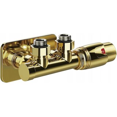 Hydrosan ZAWÓR TERMOSTATYCZNY GRZEJNIKOWY KĄTOWY ZŁOTY DUPLEX Z MASKOWNICĄ ZESTAW Hydrosan ZAWÓR TERMOSTATYCZNY GRZEJNIKOWY KĄTOWY ZŁOTY DUPLEX Z MASKOWNICĄ ZESTAW