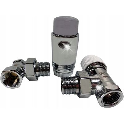 Hydroland Zestaw Termostatyczny Grzejnikowy Kątowy 1/2” Chrom Zawór +głowica +powrót Hydroland Zestaw Termostatyczny Grzejnikowy Kątowy 1/2” Chrom Zawór +głowica +powrót