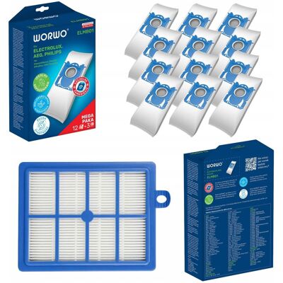 Worwo 12 X Worki Elmb01 Perfekt Bag + 1 X Filtr Hepa Do Electrolux Philips Beko Worwo 12 X Worki Elmb01 Perfekt Bag + 1 X Filtr Hepa Do Electrolux Philips Beko