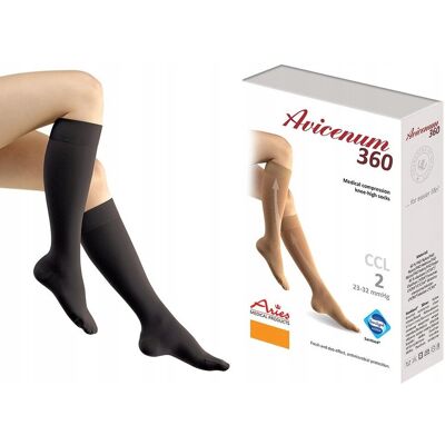 Aries Avicenum 360 Podkolanówki Uciskowe Ccl2 Czarne Zamknięte L Long Aries Avicenum 360 Podkolanówki Uciskowe Ccl2 Czarne Zamknięte L Long