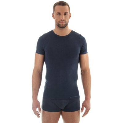 Brubeck Koszulka męska Comfort Wool granatowa - Top Brubeck Koszulka męska Comfort Wool granatowa - Top